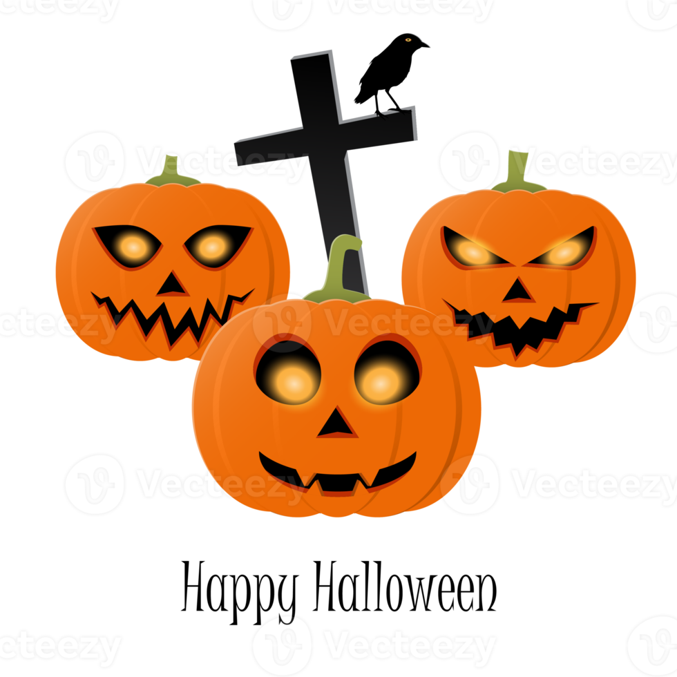 contento Halloween tipografico testo e arancia realistico tre zucca png