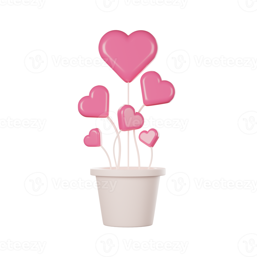 Pink heart in a flowerpot, Valentine's Day png