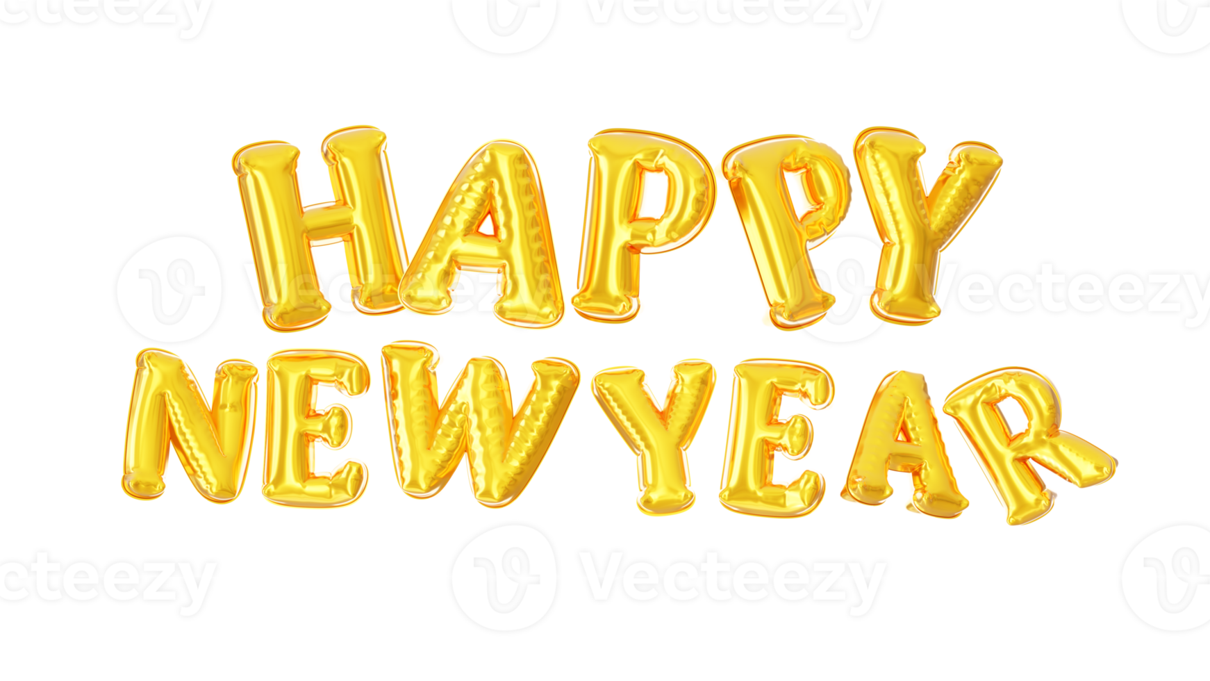 Luxury Happy New Year Balloon 3D Gold Color png