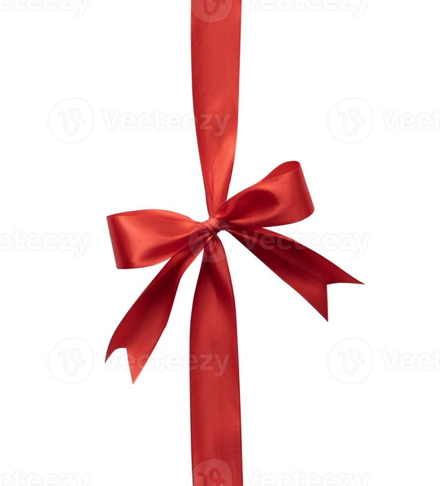 Vertical red ribbon with cute bow for gift box and valentine day ornament png