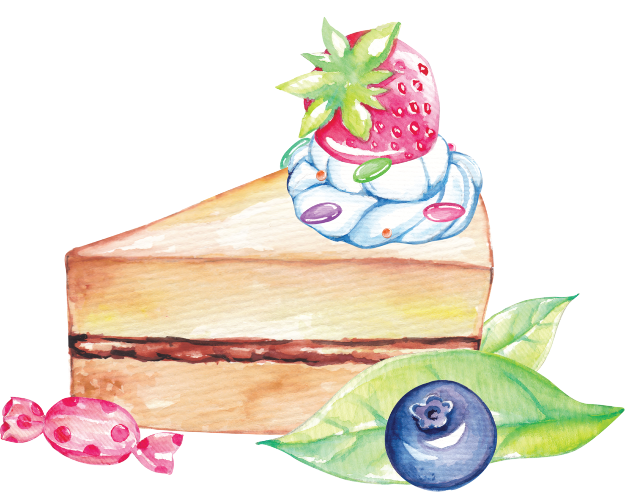 bolo aquarela com creme e frutas png