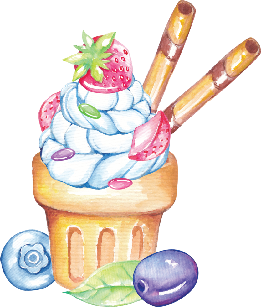 acquerello ghiaccio crema con frutta e wafer bastone png