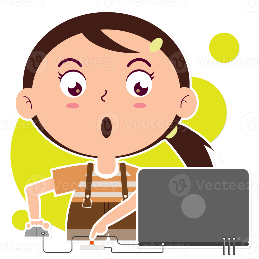 girl playing computer cartoon cute png