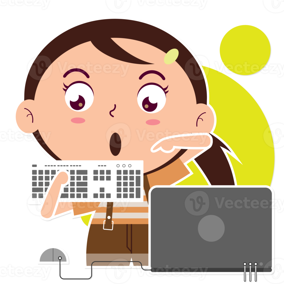 girl playing computer cartoon cute png