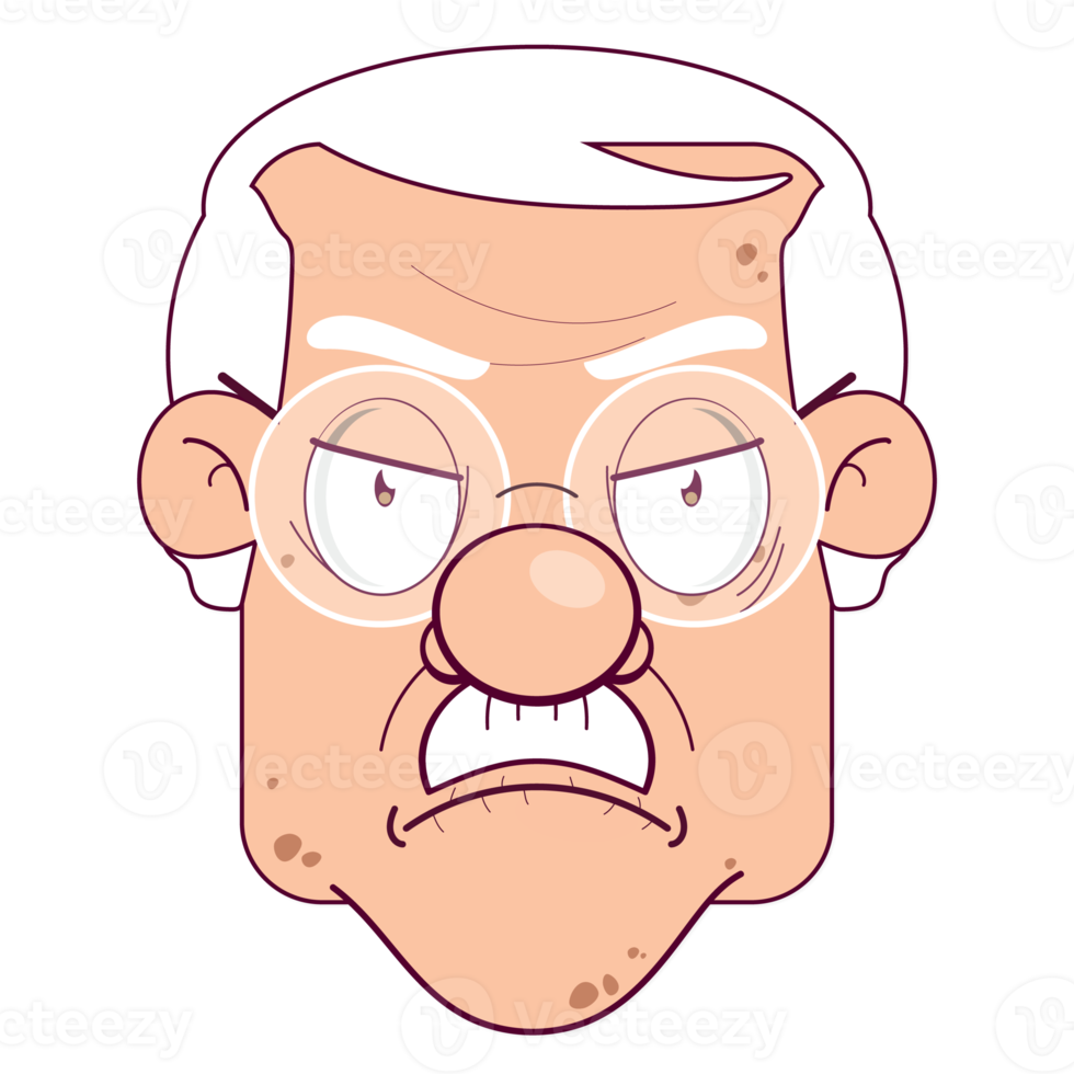 Oldman wütendes Gesicht Cartoon süß png