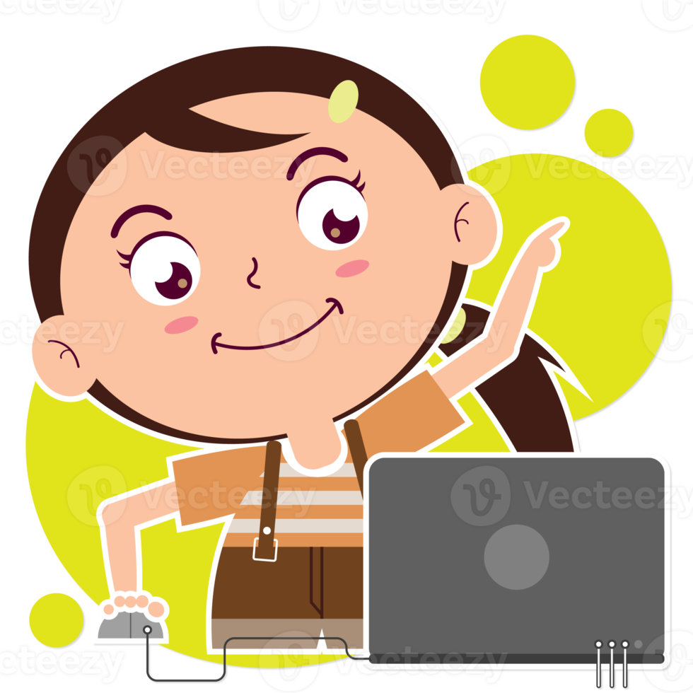 girl playing computer cartoon cute png