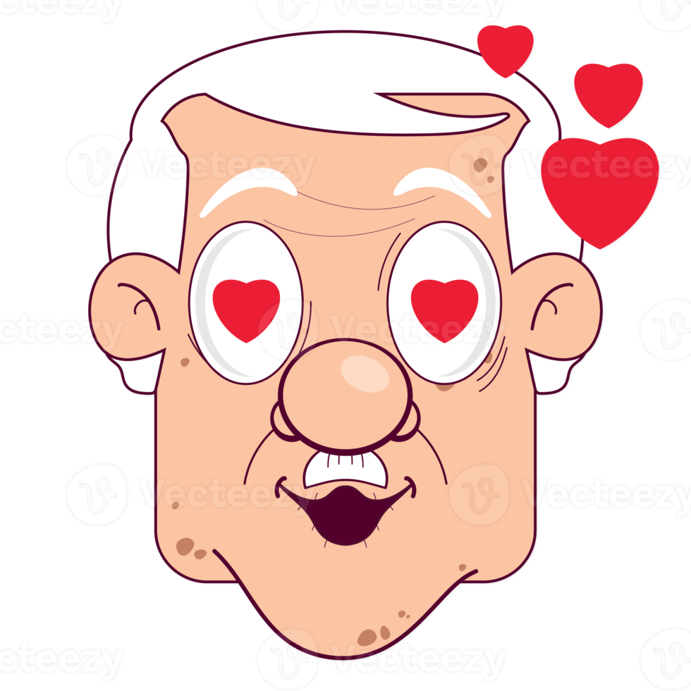 oldman in love face cartoon cute png