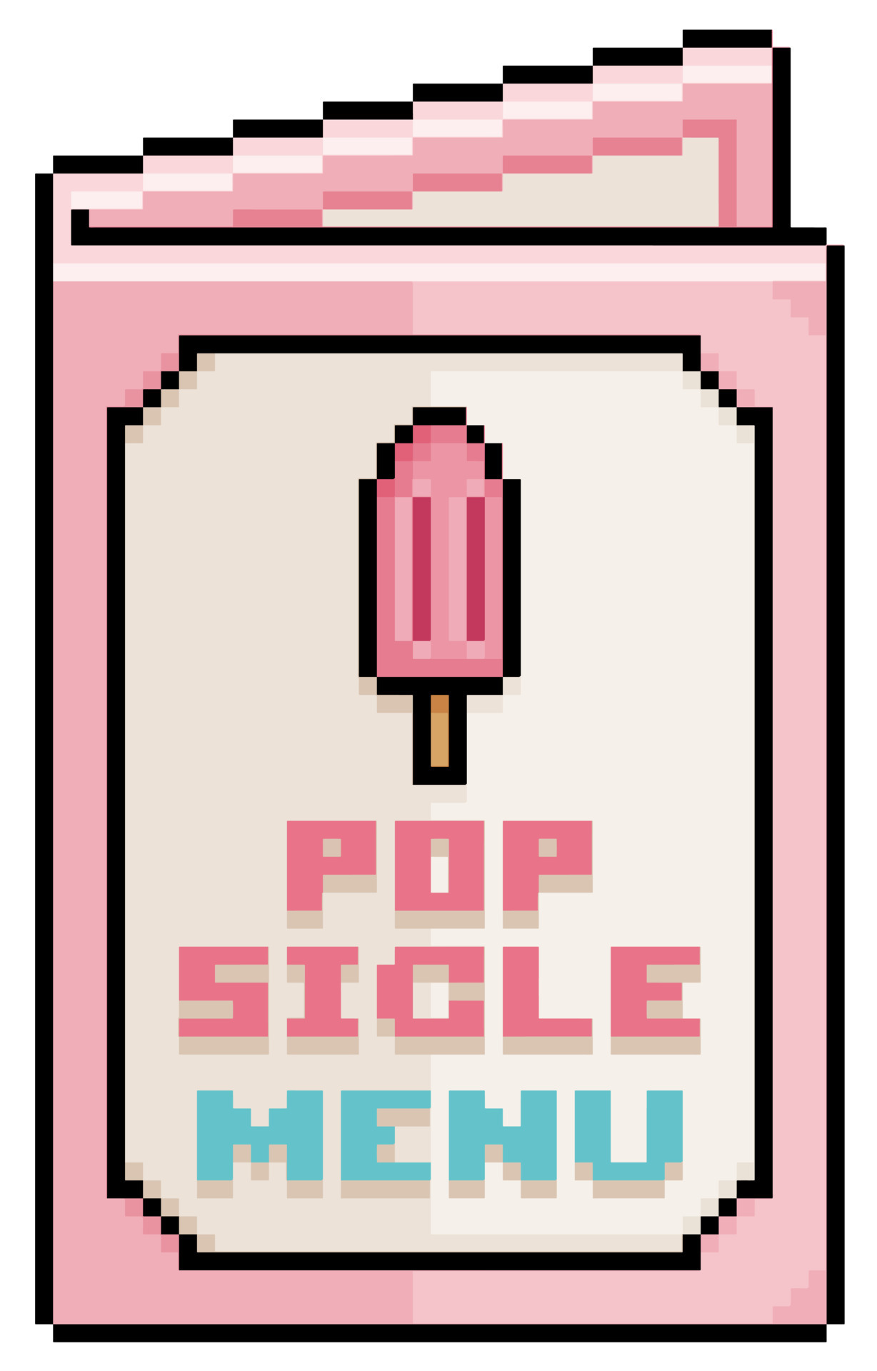 Pixel art popsicle menu, paper menu vector icon for 8bit game on ...