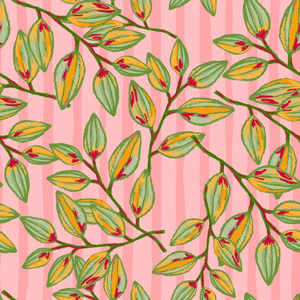 Freehand branches with leaves seamless pattern. Hand drawn organic background. Decorative forest leaf endless wallpaper. vector