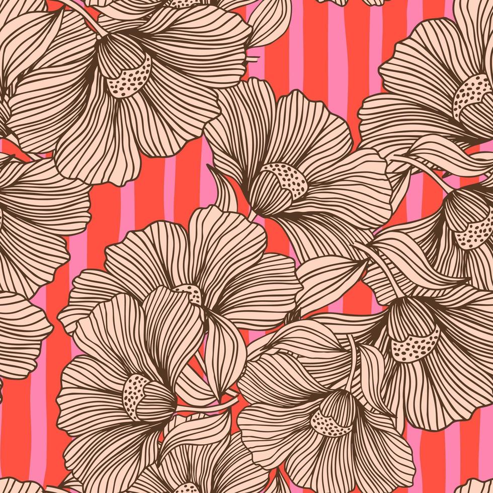 línea floral abstracta de patrones sin fisuras en estilo retro. delicado contorno vintage flor interminable fondo. vector