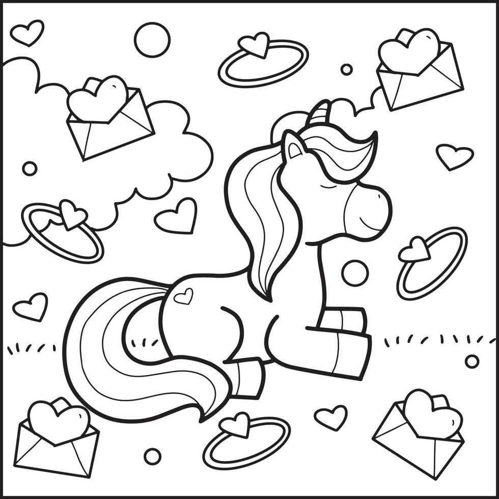 Valentines Day Unicorn Coloring pages vector