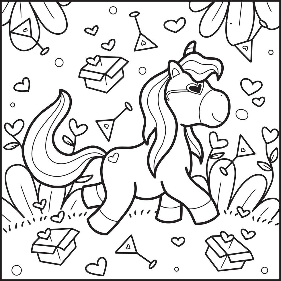 dibujos para colorear de unicornios del dia de san valentin vector