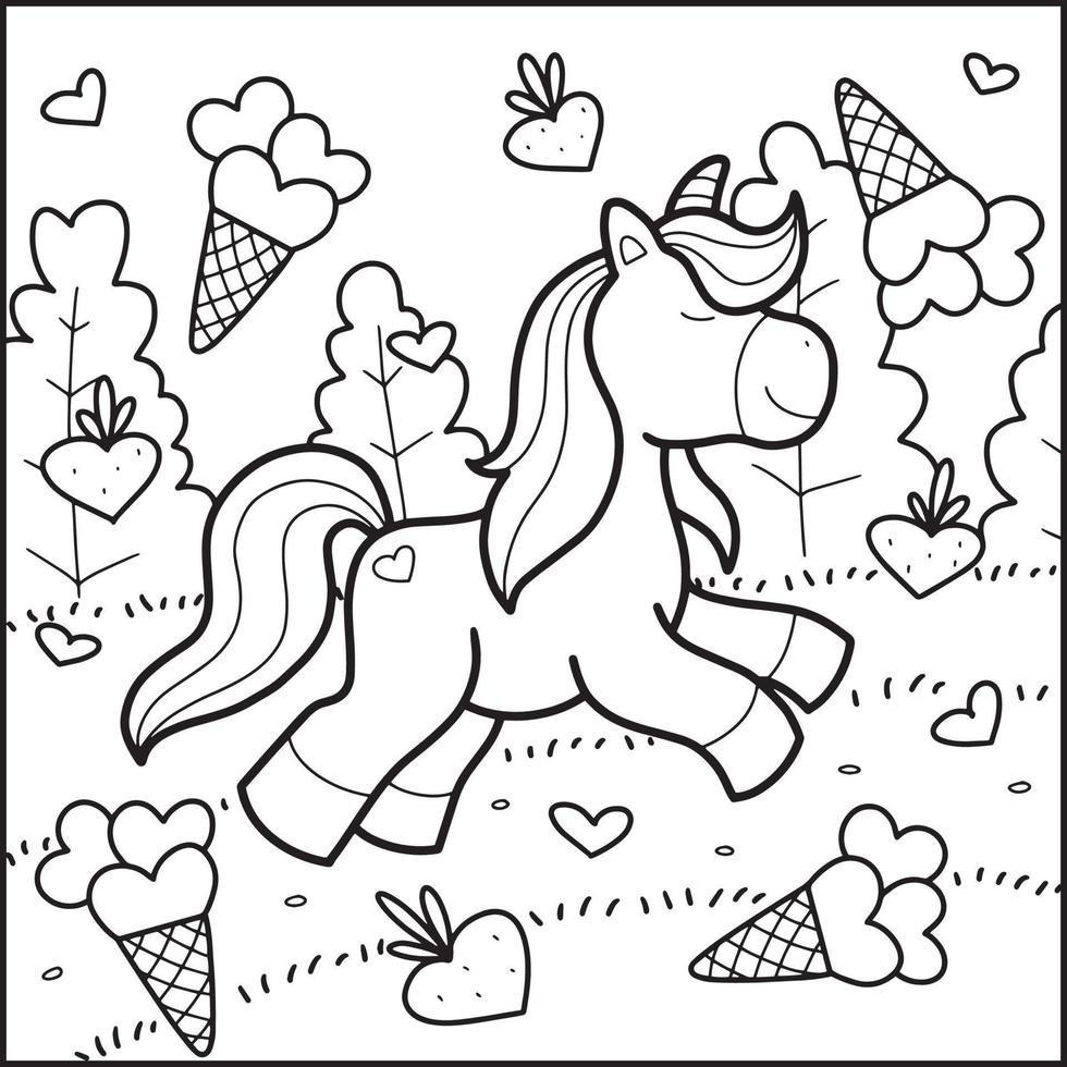 dibujos para colorear de unicornios del dia de san valentin vector