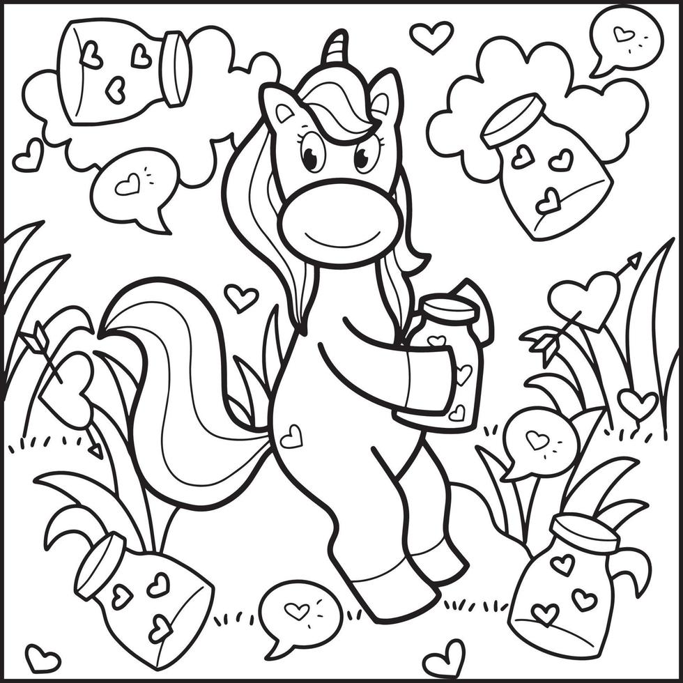 dibujos para colorear de unicornios del dia de san valentin vector