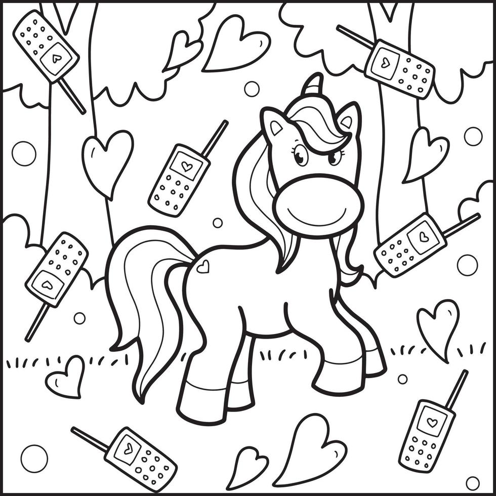 dibujos para colorear de unicornios del dia de san valentin vector