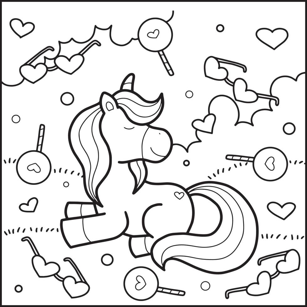dibujos para colorear de unicornios del dia de san valentin vector