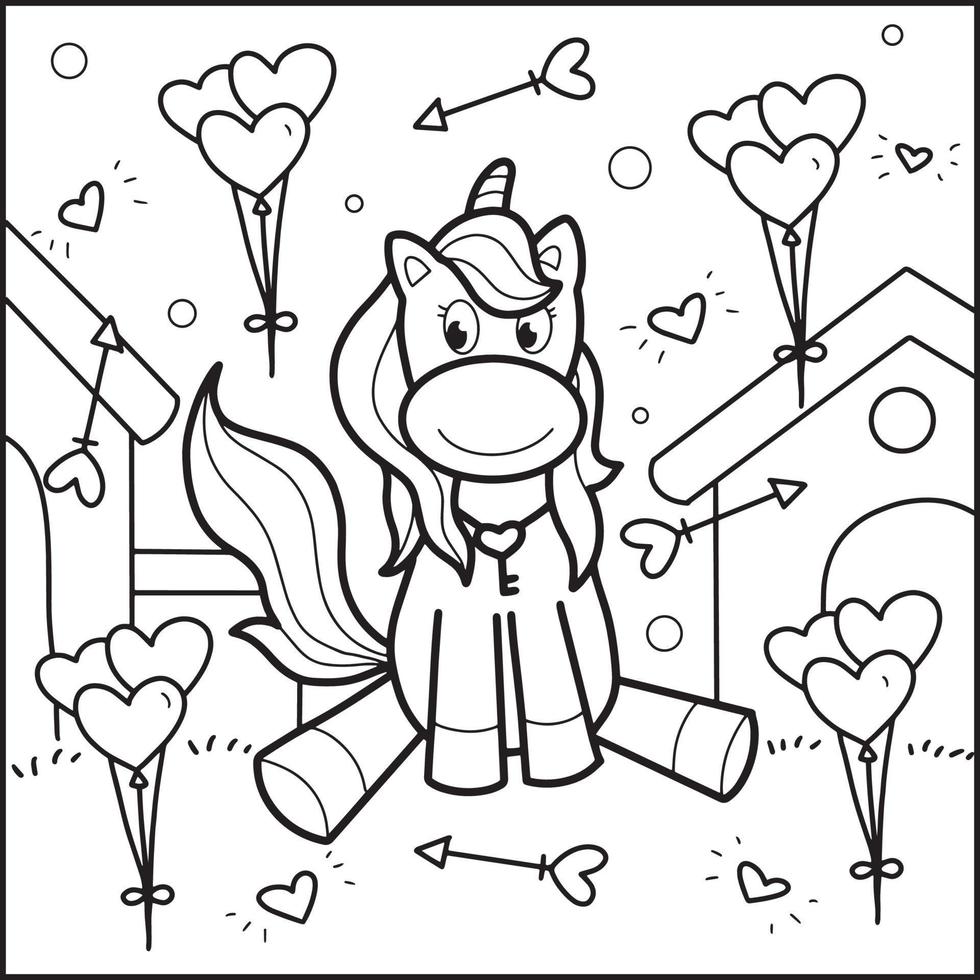 dibujos para colorear de unicornios del dia de san valentin vector