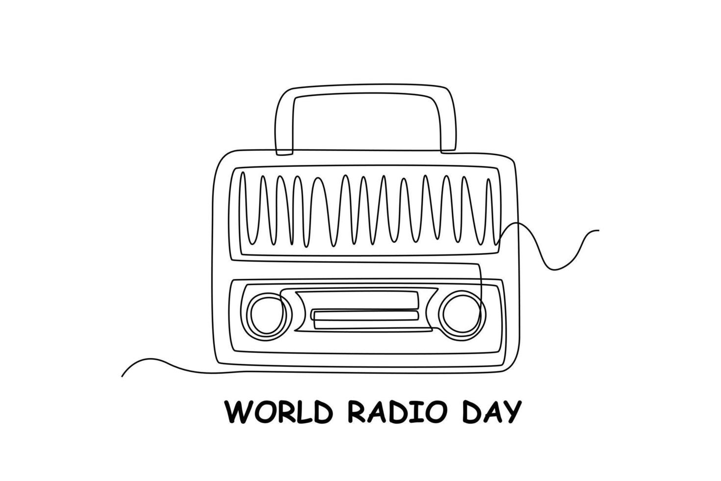 Single one line drawing retro style radio. World radio day concept. Continuous line draw design graphic vector illustration.