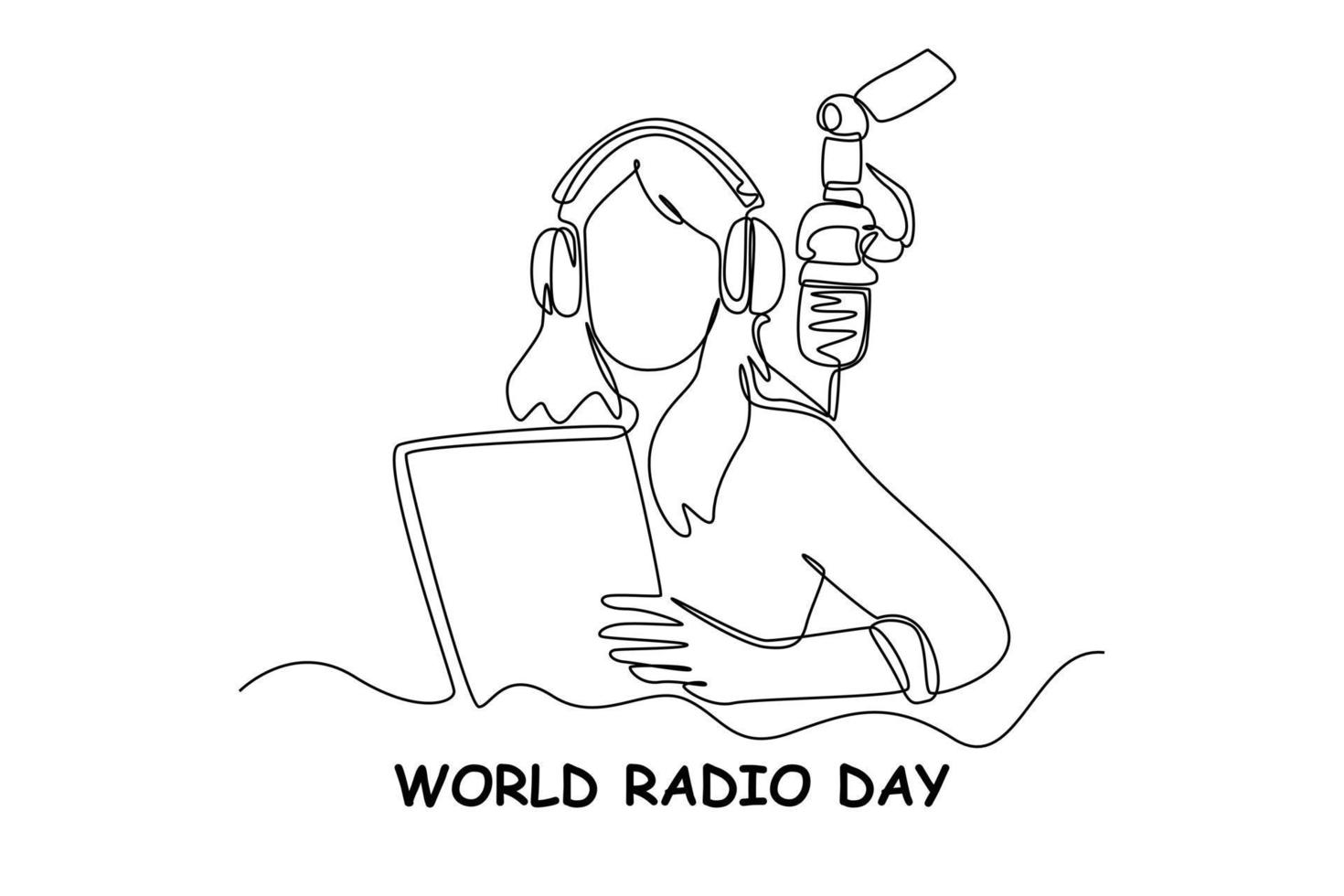 Single one line drawing Radio host speaks into the microphone on the air. Broadcasting. World radio day concept. Continuous line draw design graphic vector illustration.