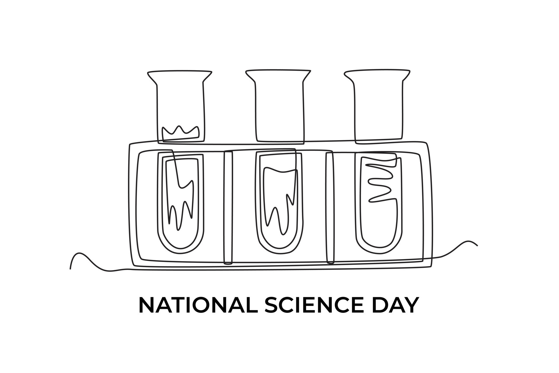Single one line drawing test tubes with experimental liquid. Science