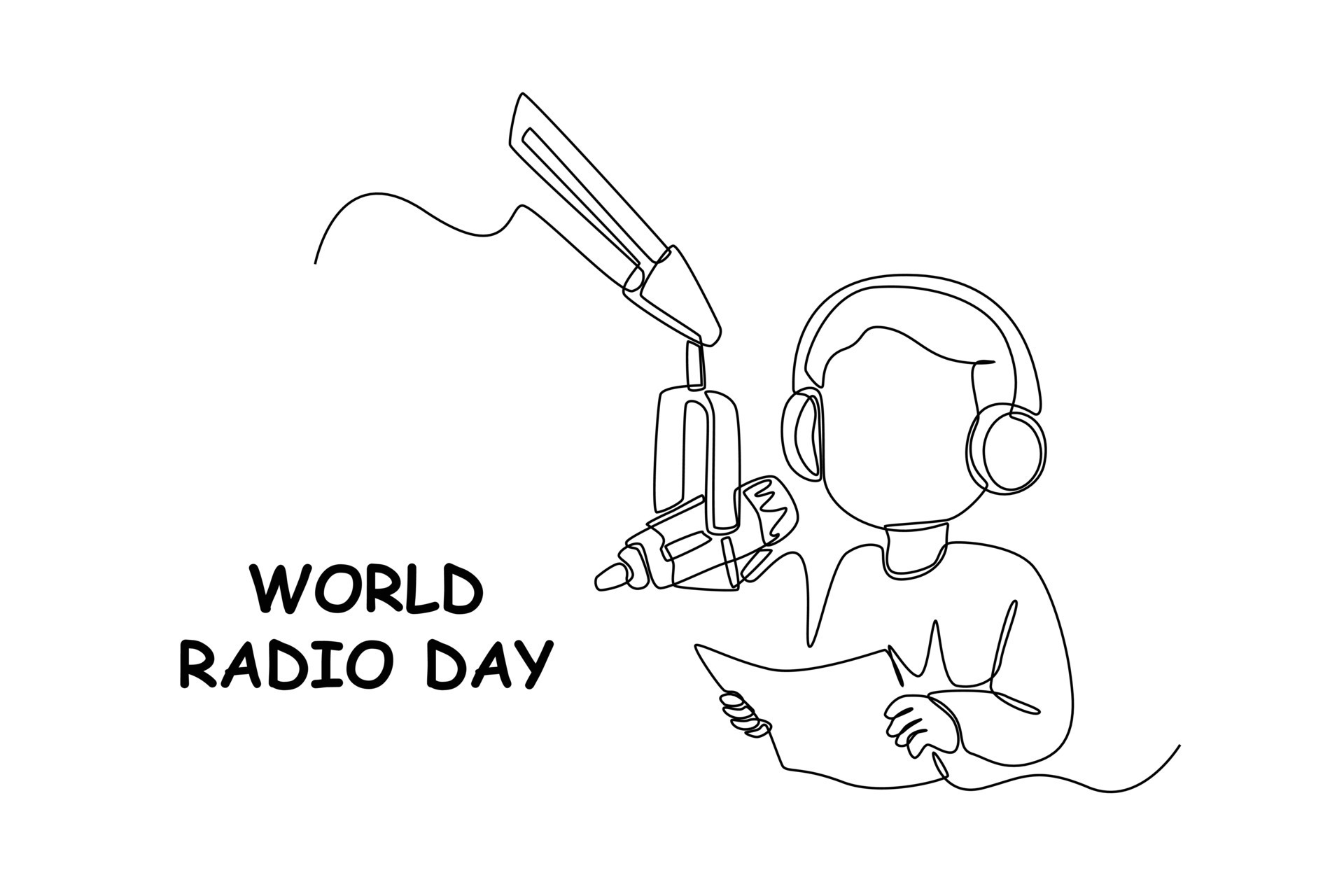 Single one line drawing happy young boy reading script to broadcast radio.  World radio day concept. Continuous line draw design graphic vector  illustration. 16587884 Vector Art at Vecteezy