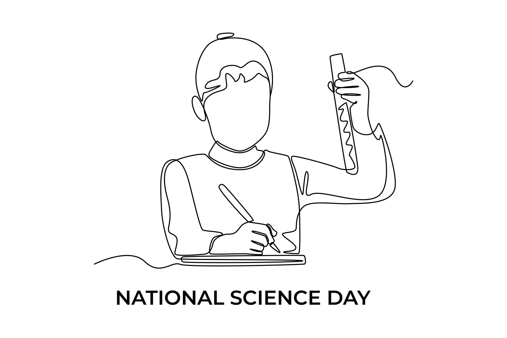 Continuous one line drawing boy student writing lab results. Science