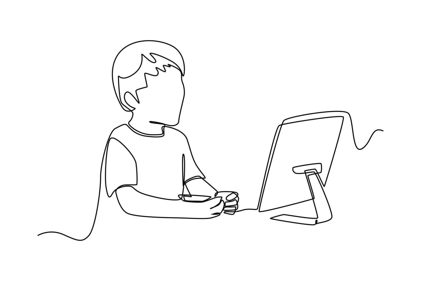 Continuous one line drawing kid using computer for Online education at  home. Communication concept. Single line draw design vector graphic  illustration. 16587908 Vector Art at Vecteezy