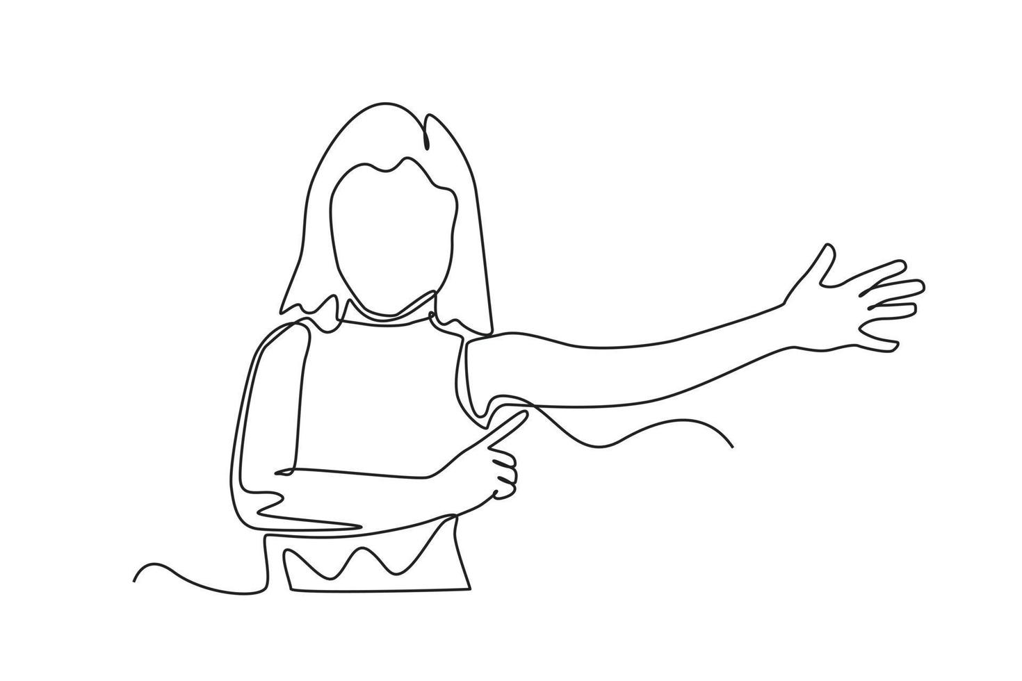 Continuous one line drawing girl showing her arm. Kids body parts