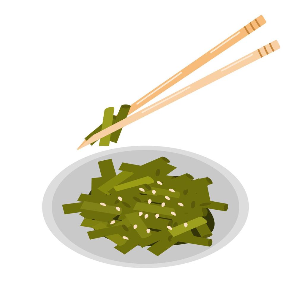string beans with sesame seeds on a stick is a delicious Asian dish vector