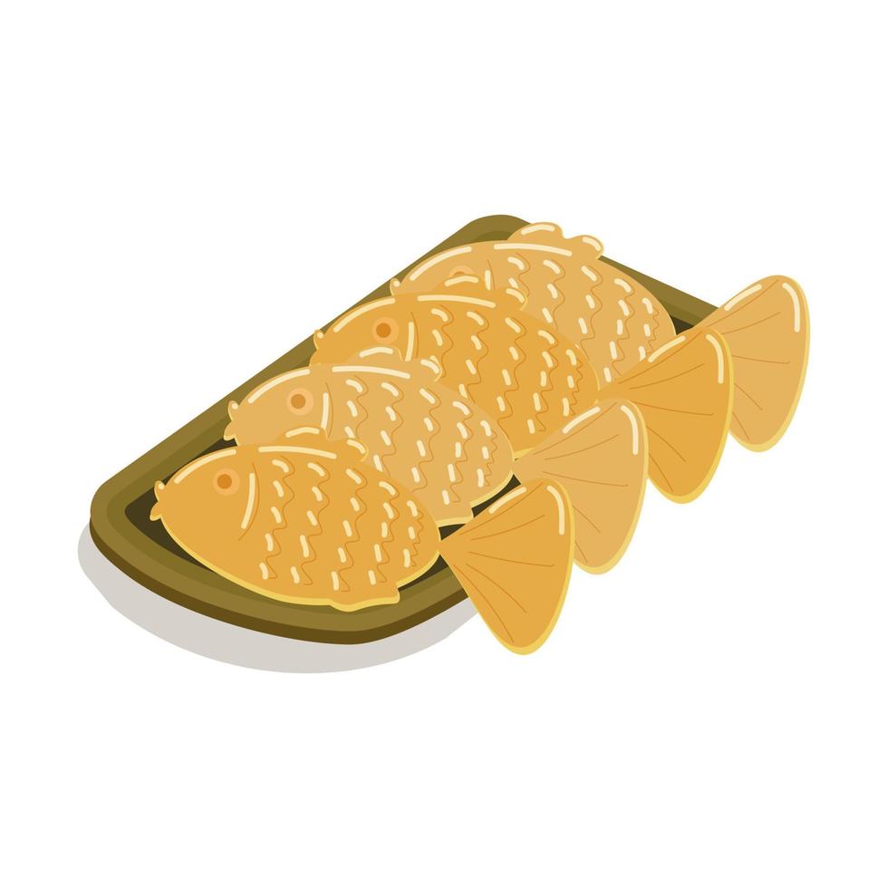 Fish-shaped taiyaki with red bean paste vector