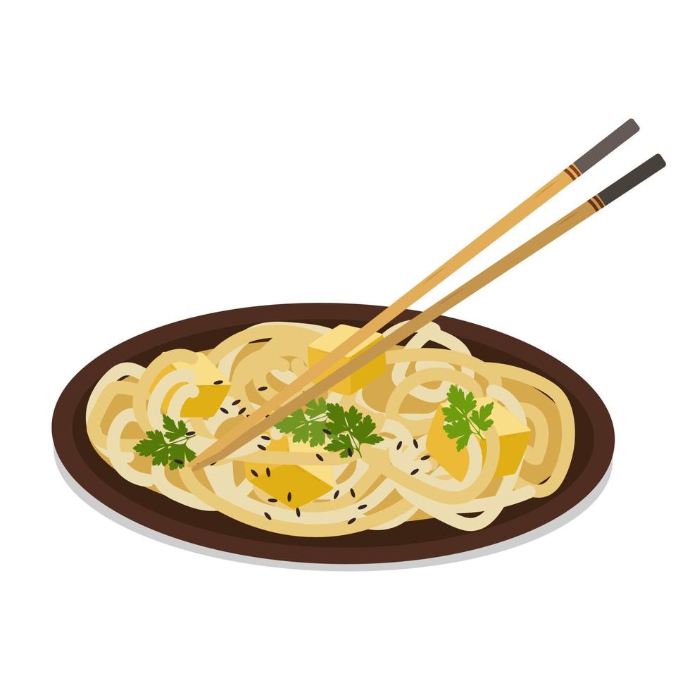 Broad rice noodles with pumpkin curry vector