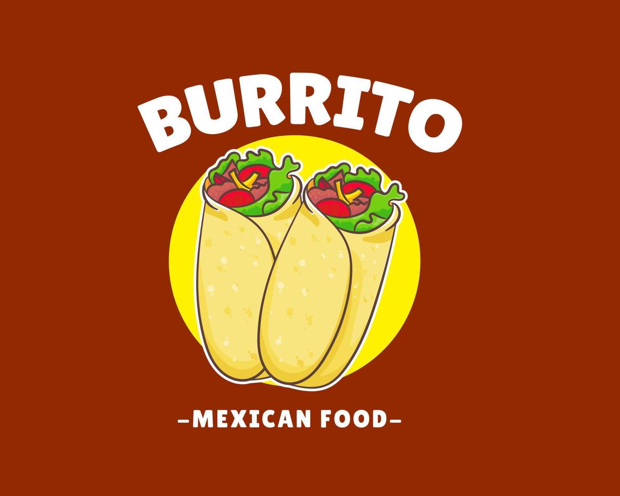 Hand drawn Burrito cartoon vintage retro logo. Mexican traditional street food. Food logo concept design. Vector art illustration