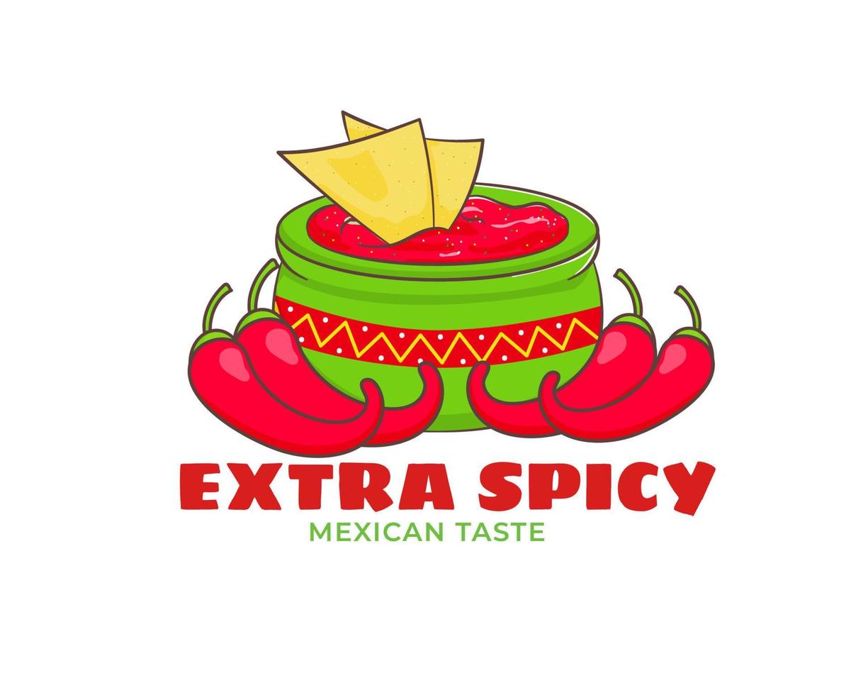 chips de maíz nachos con salsa de salsa y vector de logotipo de dibujos  animados de