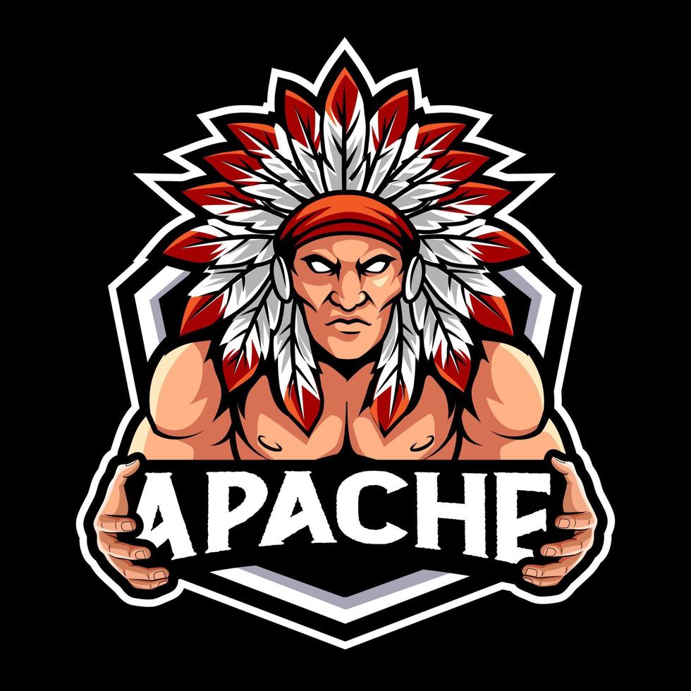 apache jefe indio mascota esport logo diseño personaje vector