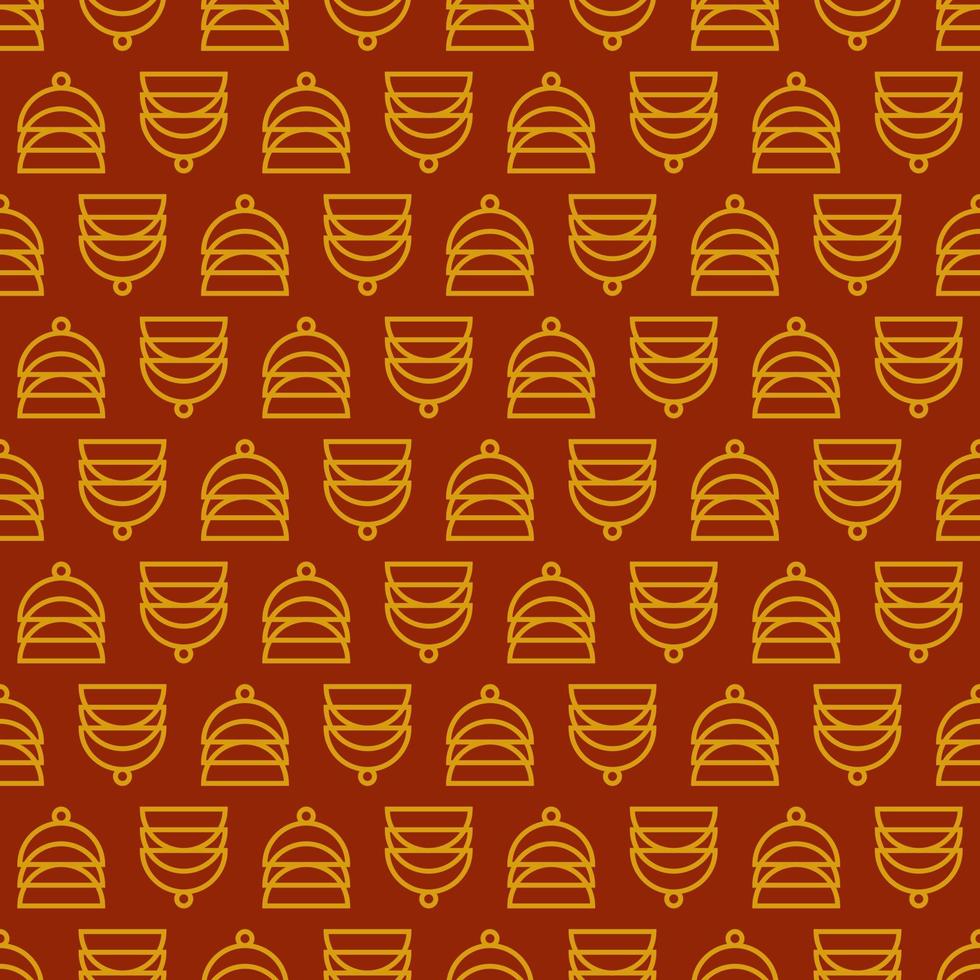 Seamless geometric pattern with golden symbols on dark red background in art deco style. Vector print for fabric background