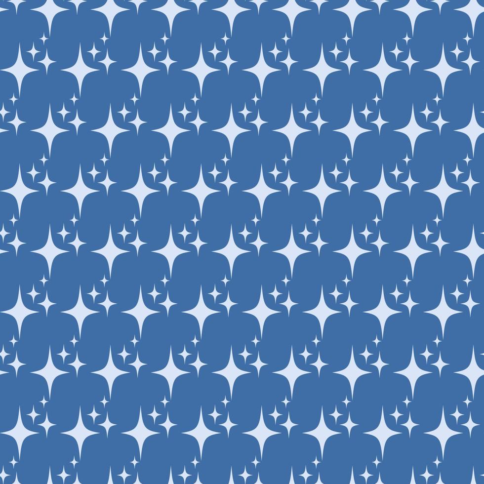 Seamless geometric pattern with white stars on blue background. Vector print for fabric background, textile