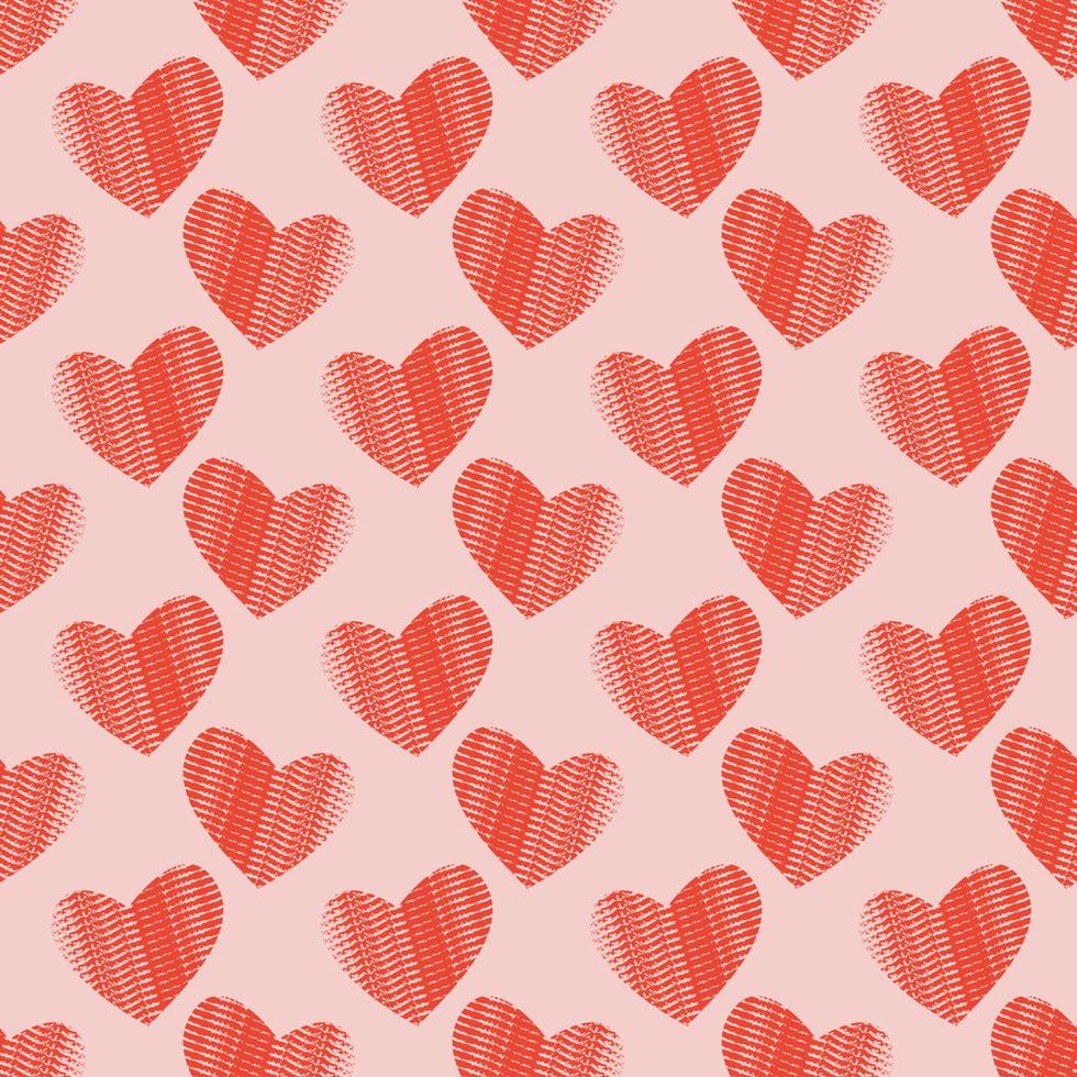 Seamless geometric pattern with red hearts on pink background. Valentine's day's patter. Vector print for fabric background