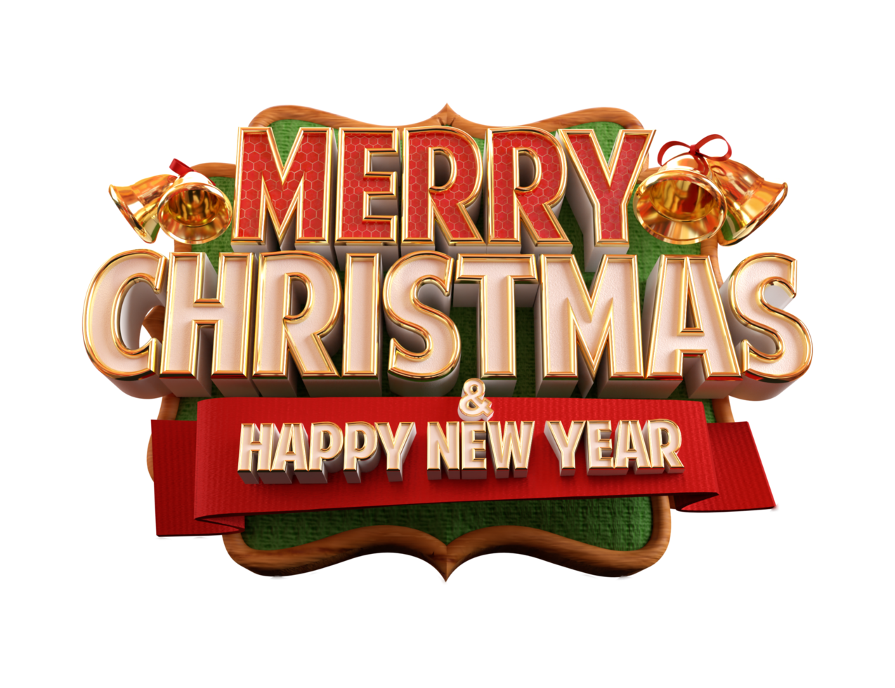 Merry Christmas and happy new year banner with 3d render label png