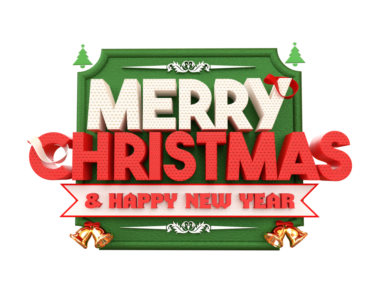 Merry Christmas and happy new year banner with 3d render label png