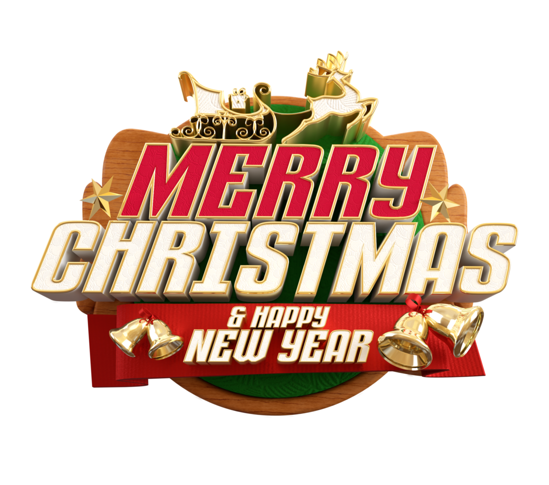 feliz navidad y feliz año nuevo banner con etiqueta de renderizado 3d png