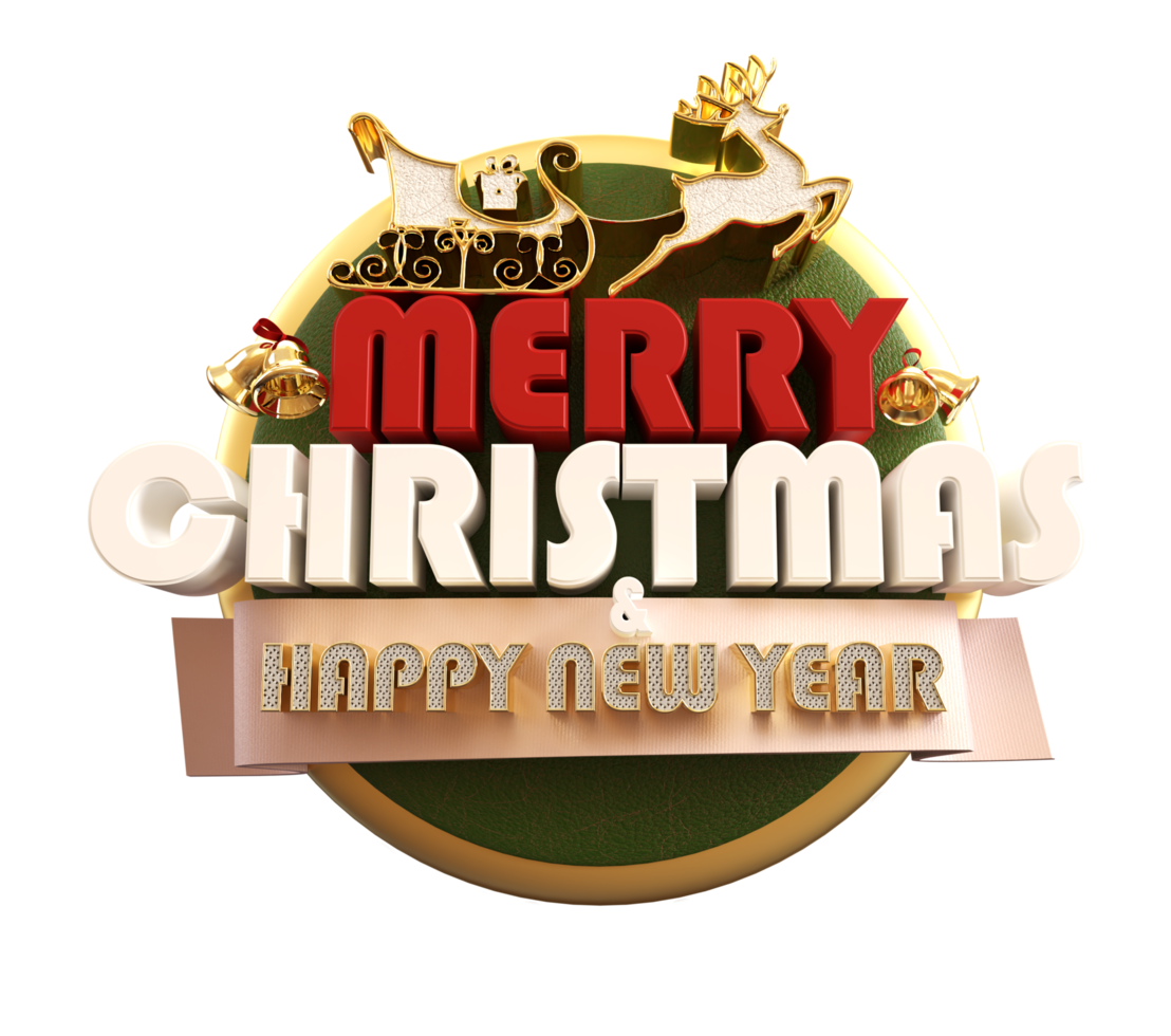 Merry Christmas and happy new year banner with 3d render label png