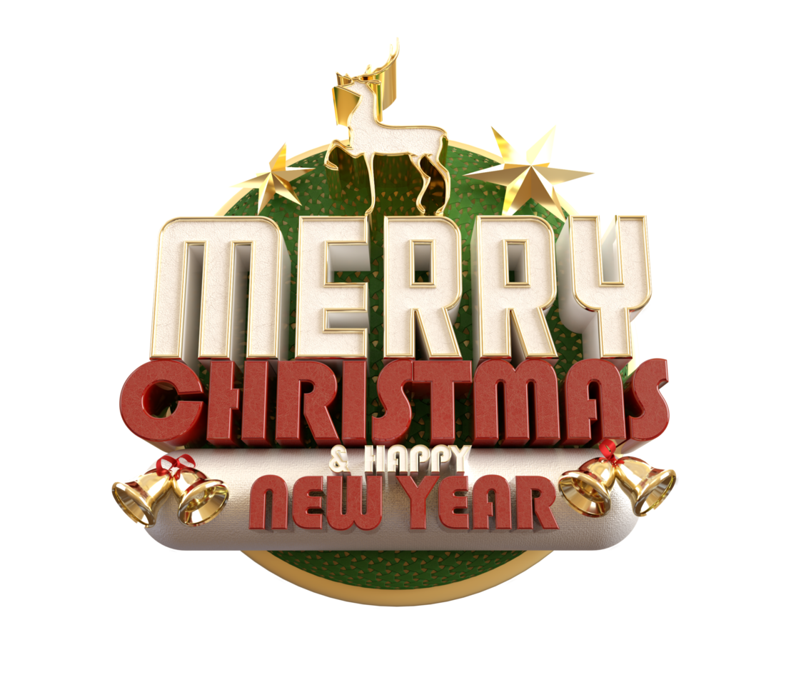 Merry Christmas and happy new year banner with 3d render label png