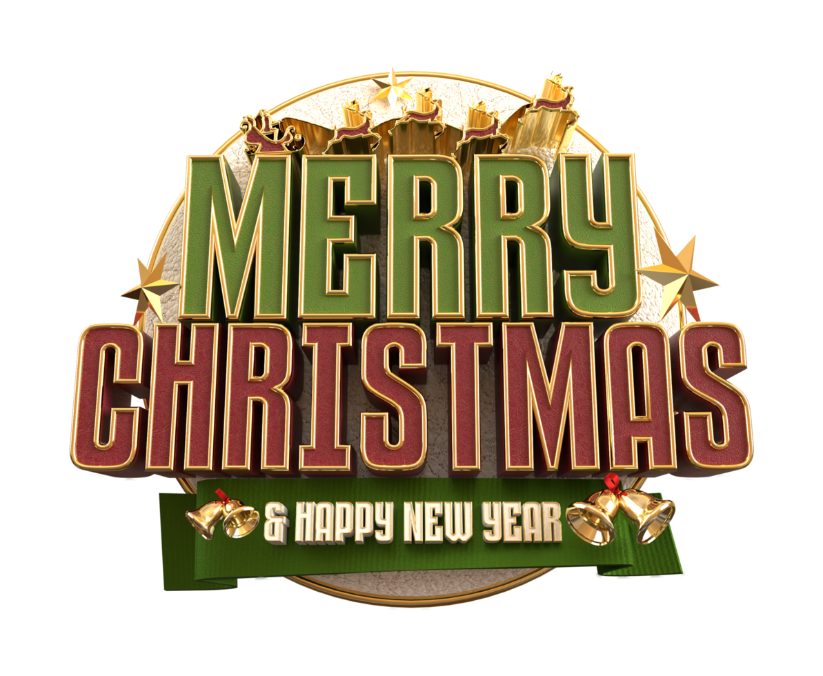 Merry Christmas and happy new year banner with 3d render label png