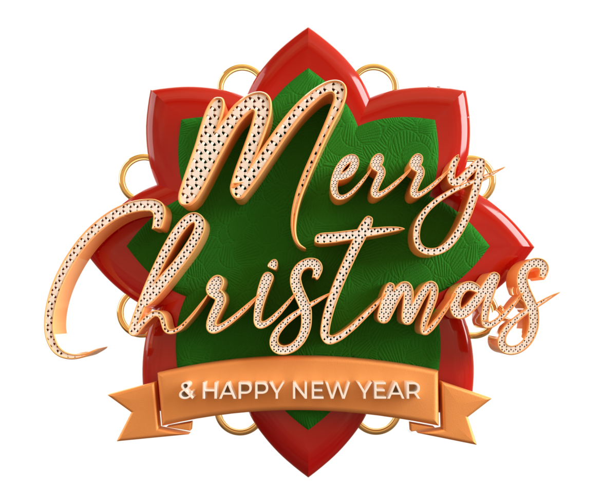 Merry Christmas and happy new year banner with 3d render label png