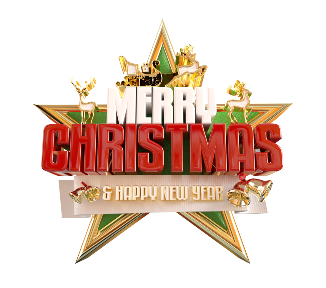 Merry Christmas and happy new year banner with 3d render label png