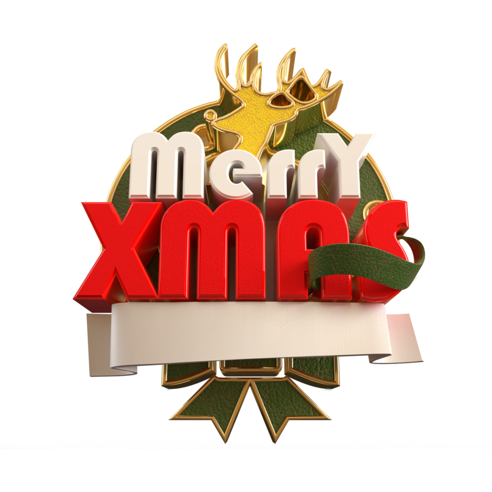 Merry Christmas and happy new year banner with 3d render label png