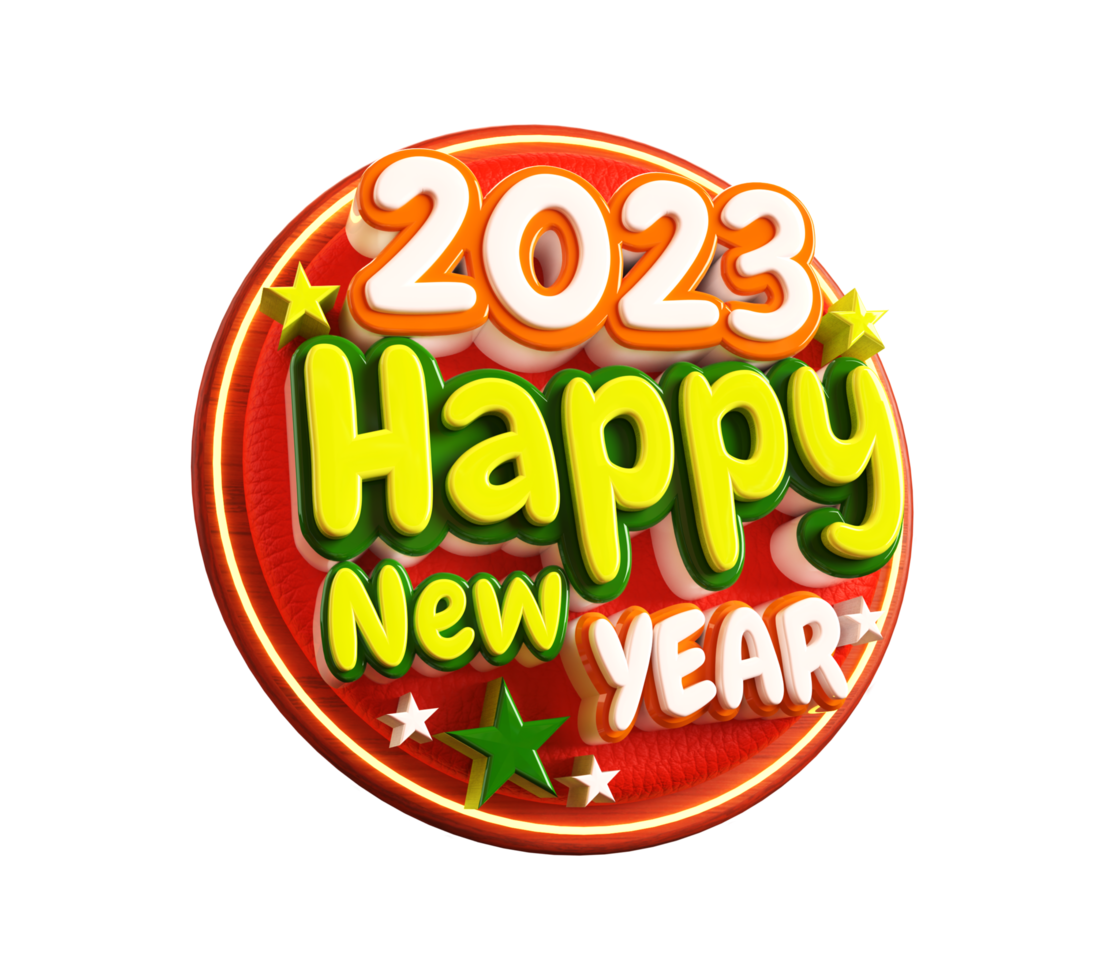 contento nuovo anno 2023 e Natale con 3d rendere etichetta png