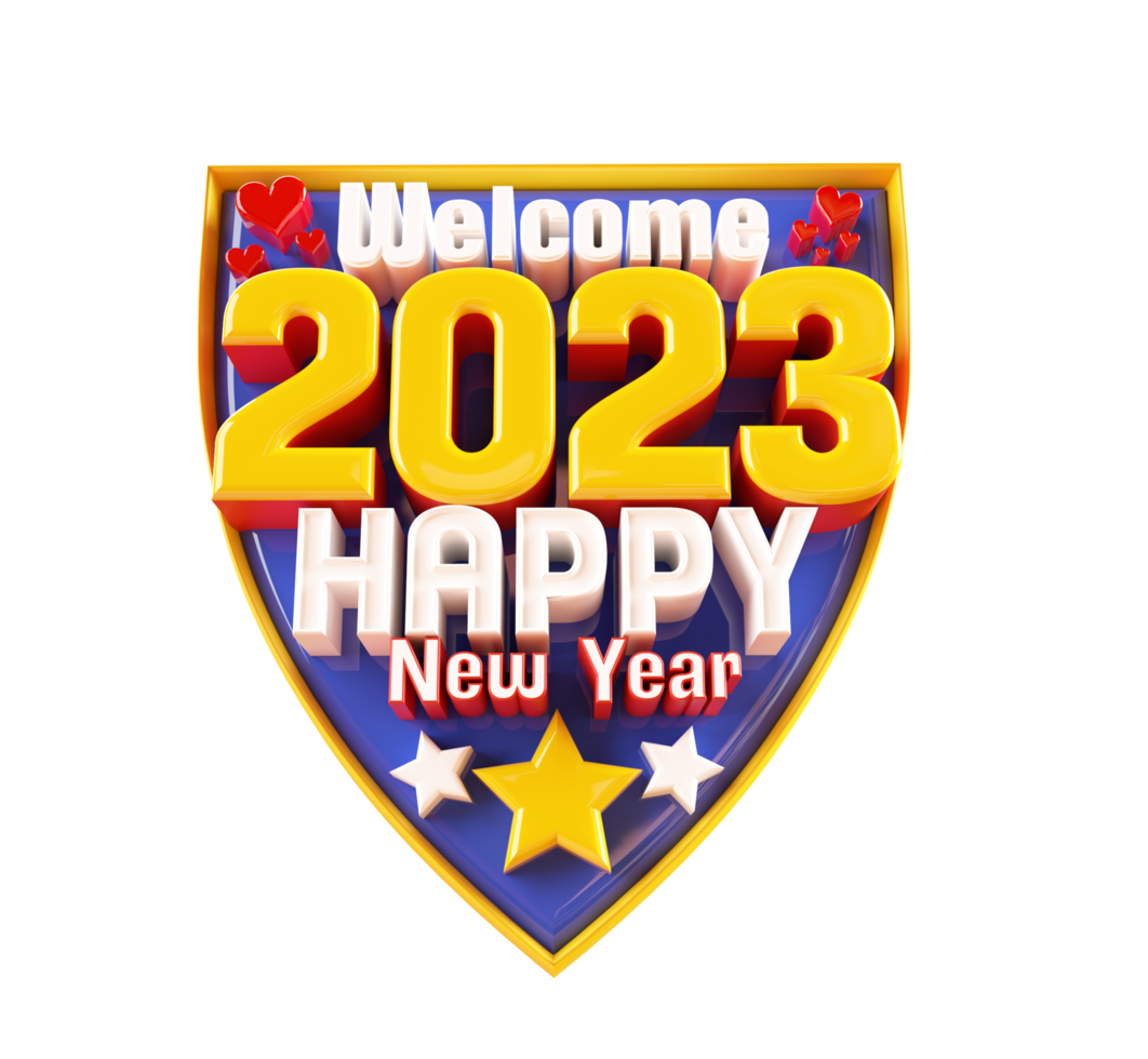 feliz año nuevo 2023 y navidad con etiqueta 3d render png