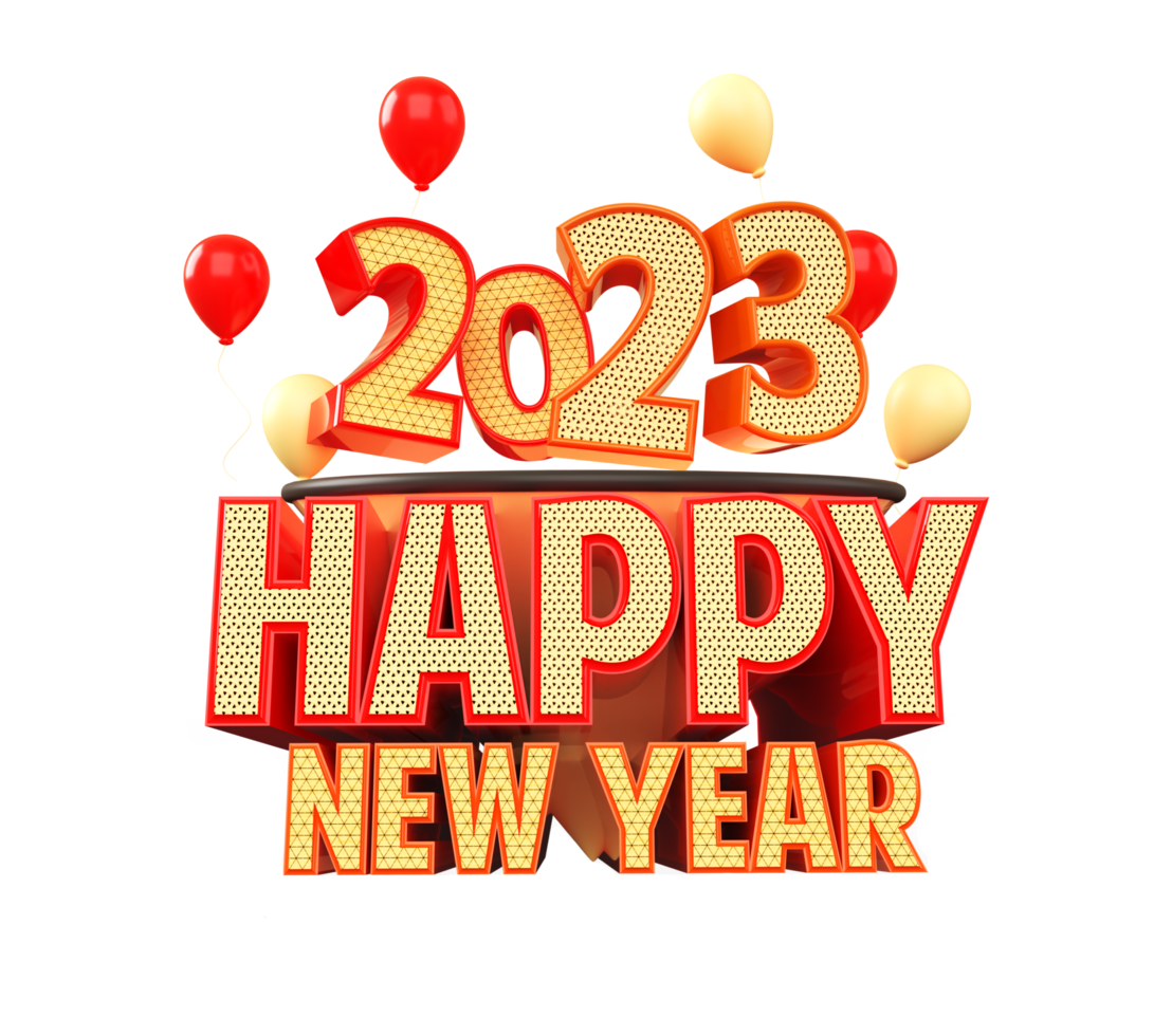 frohes neues jahr 2023 und weihnachten mit 3d-renderlabel png