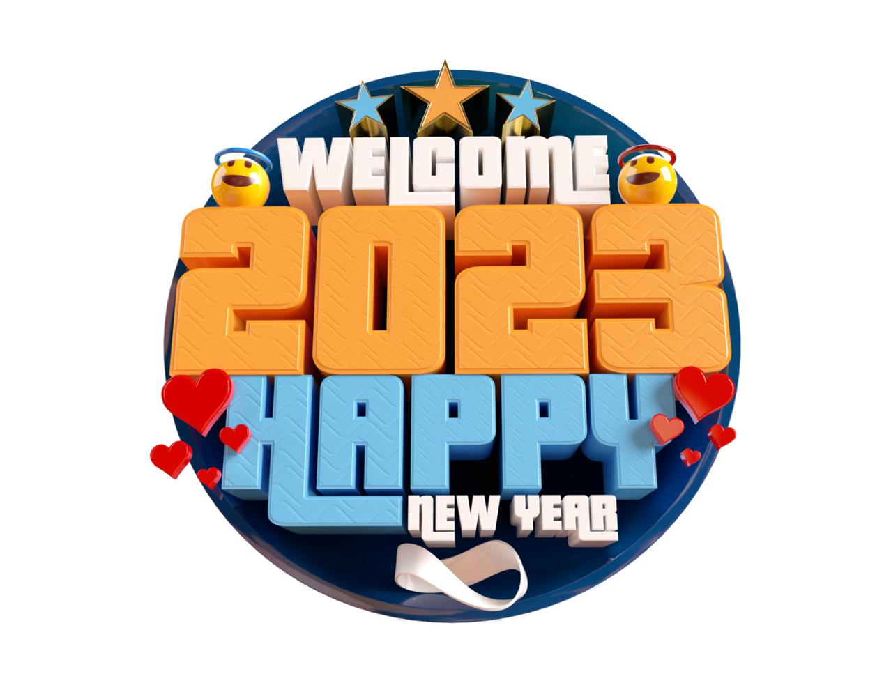 Happy new year 2023 and Christmas with 3d render label png